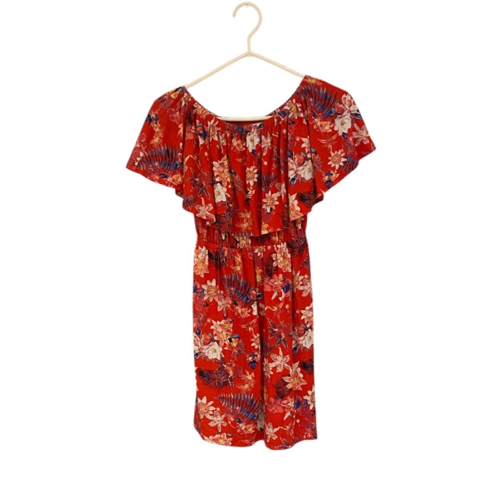 La Vie en Rose red Floral Off-The-Shoulder Dress. Size medium